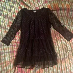 Vintage 90s black mesh dotted top with sheer sleeves